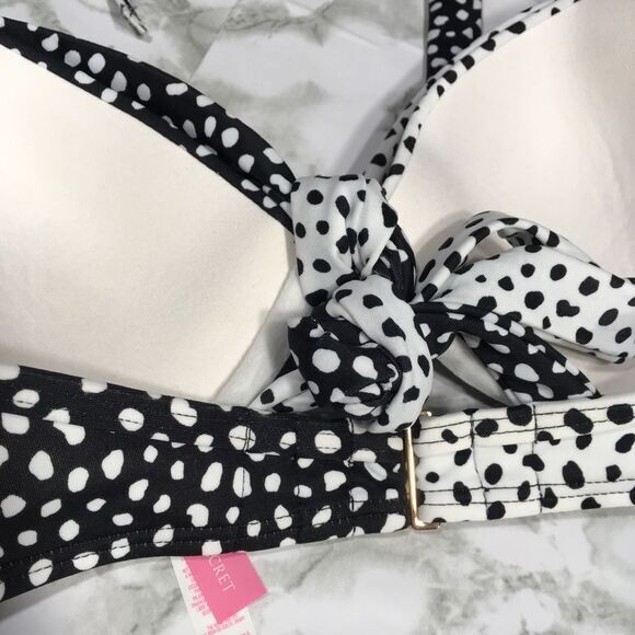NWT VICTORIA’S SECRET DISCONTINUED THE WRAP HALTER POLKA DOT BIKINI TOP 32D - Picture 5 of 6